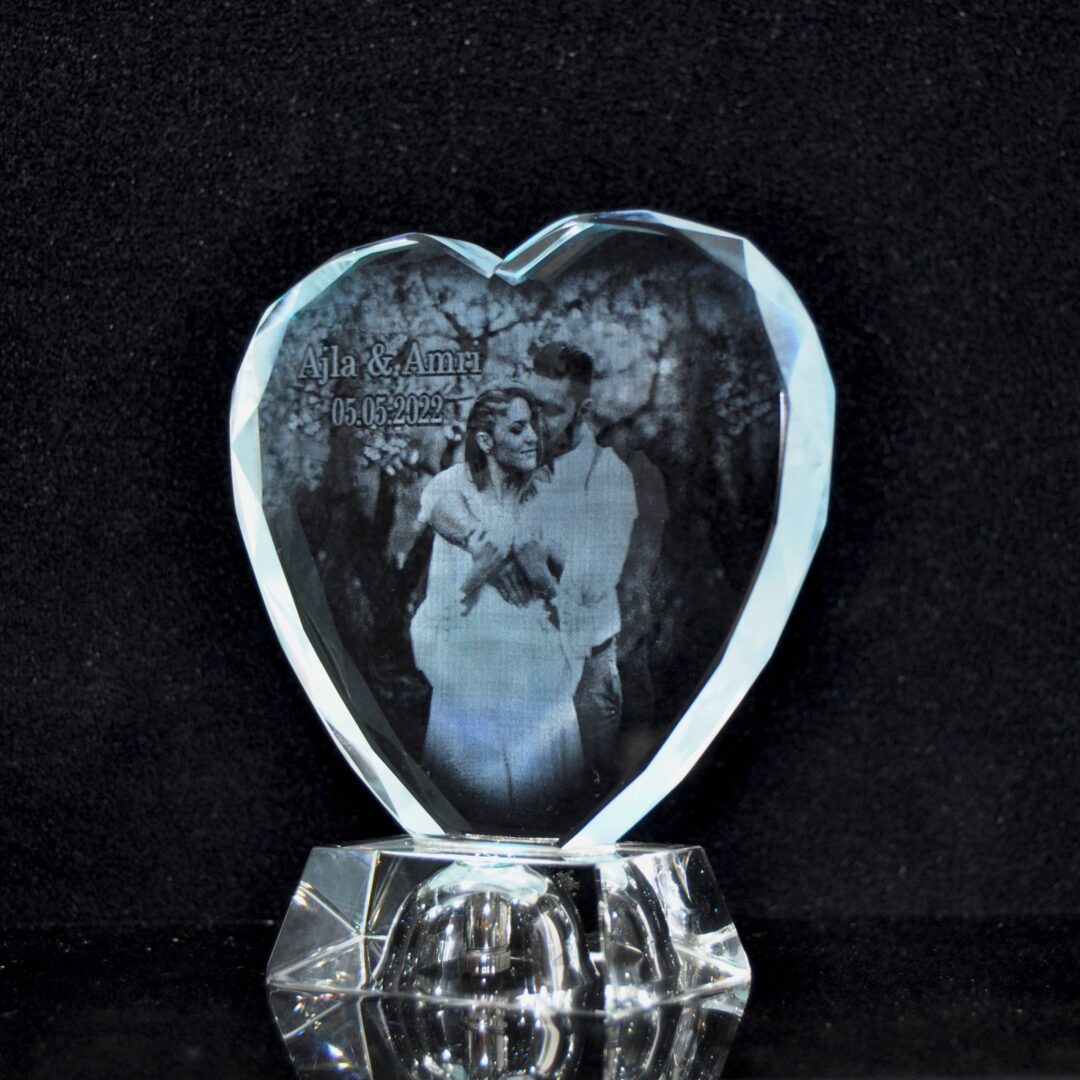 zemer 3d kristali me ore - 3d crystal - 3d heart crystal - dhurate per te dashuren- vlera art